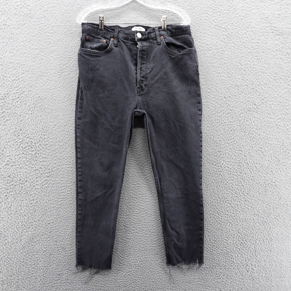 Re/Done High Rise Skinny Ankle Jeans Size 32 Faded Black Womens Raw Hem